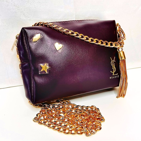 NWOT YSL Crossbody Gold Chain Small Bag With Gold Accents & Tassel Charm/Keyring - Picture 2 of 9